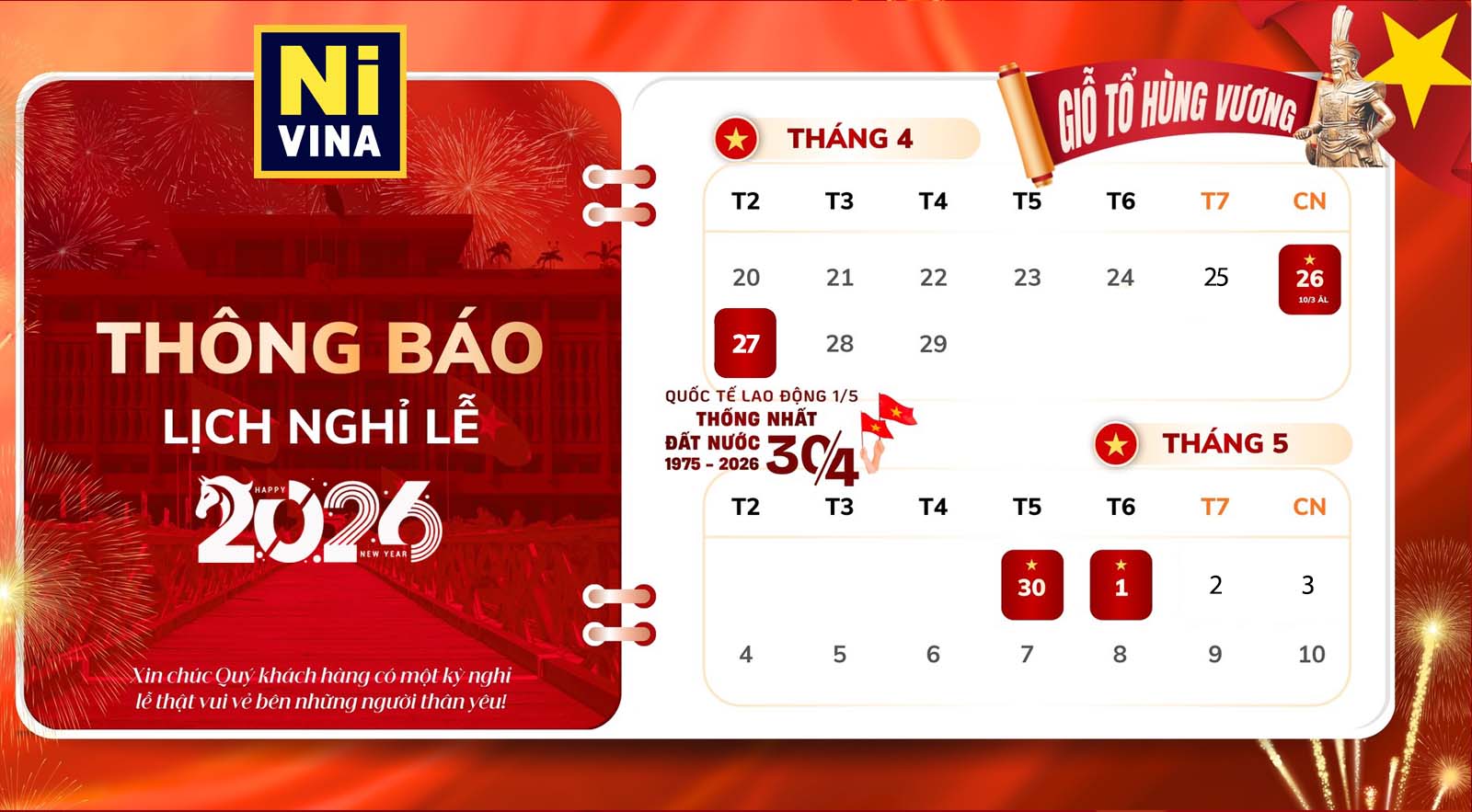 Thông báo nghỉ lễ giỗ tổ 30-4 1-5-2026-NIVINA